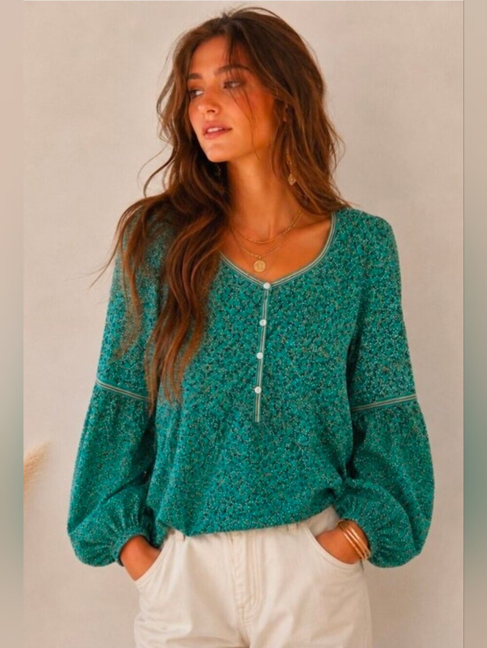 GUC 1X Max Studio Green Peasant Blouse